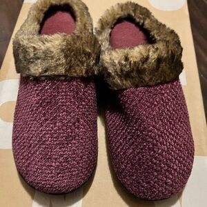 Maroon with sparkles and Brown Faux Fur Cozy Slippers